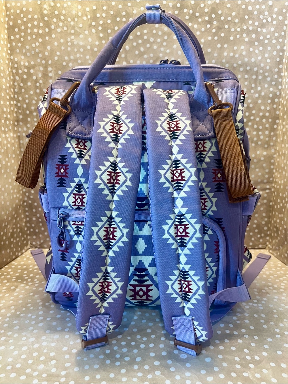Wrangle Diaper Bag Backpack, Purple Aztec Print, Western, Insulated Pockets - Picture 2 of 9